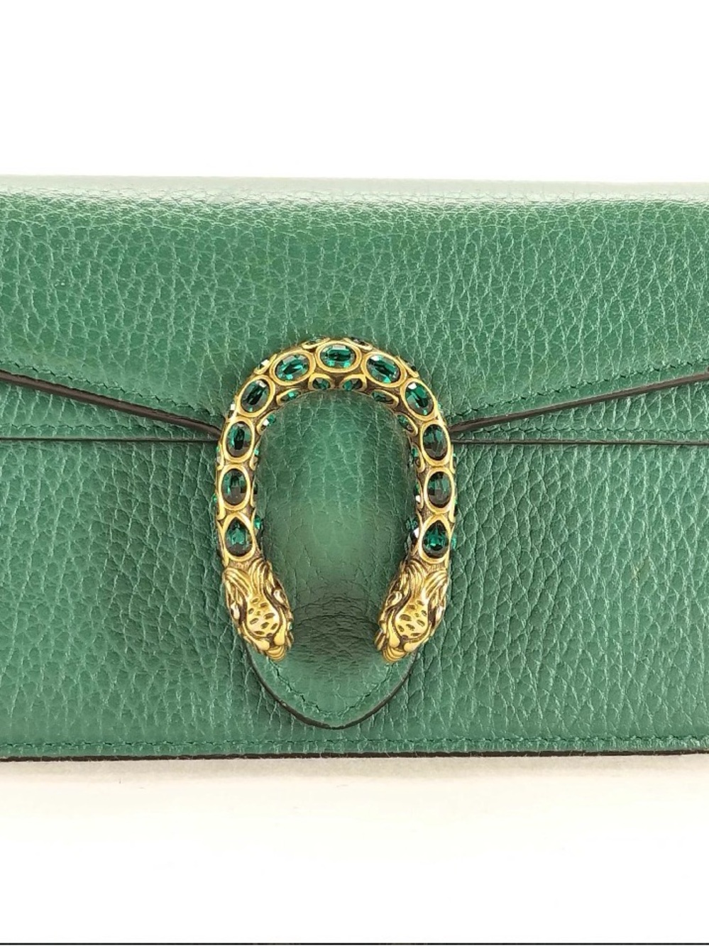 Gucci Green Leather Bag with Gold-Tone Jeweled Dionysus